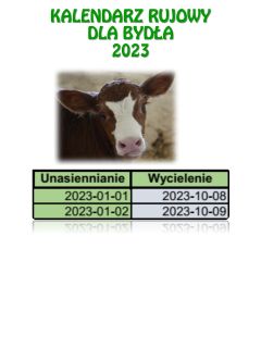Kalendarz rujowy dla bydła 2023